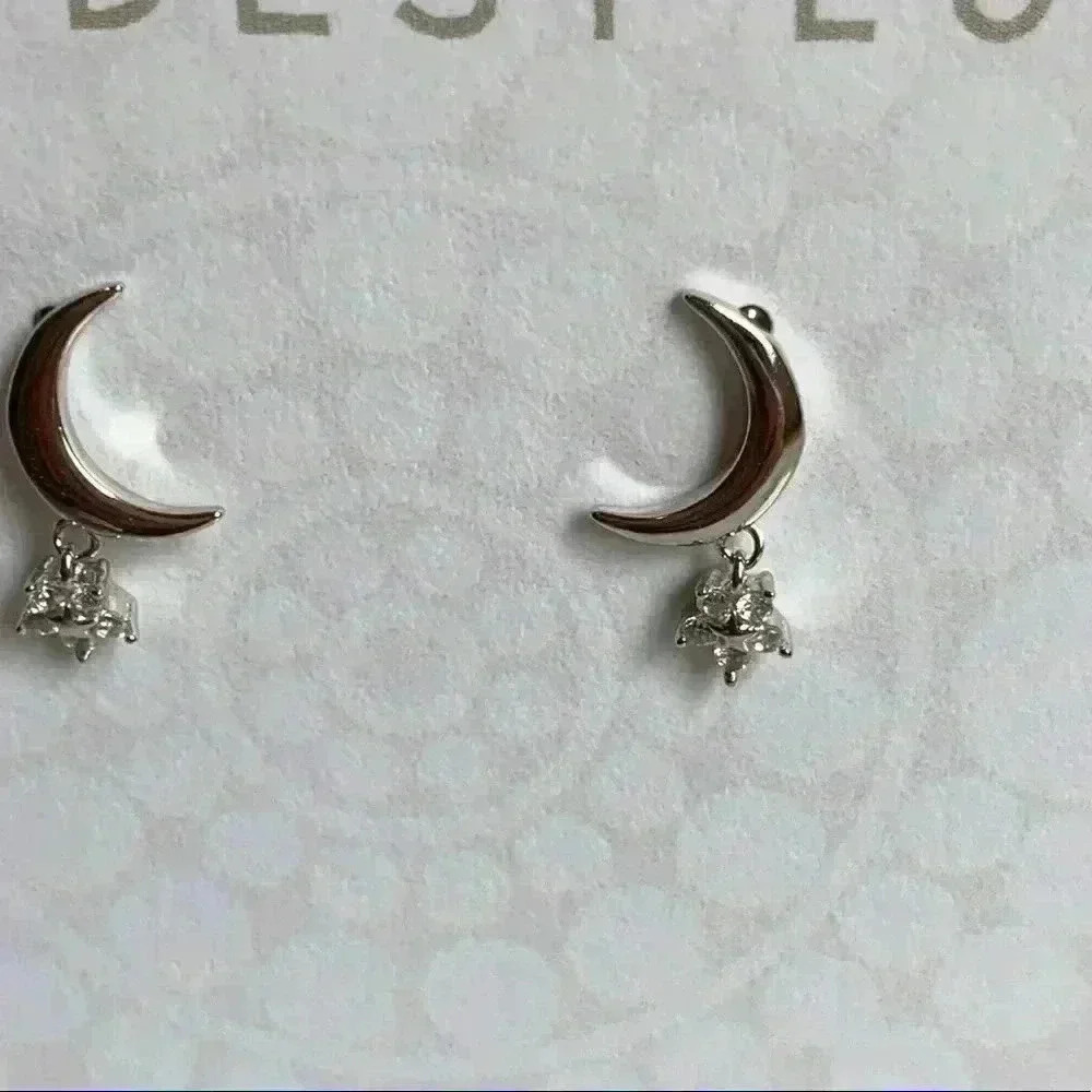 Silver Moon Crystal Star Earrings - Picture 3 of 5
